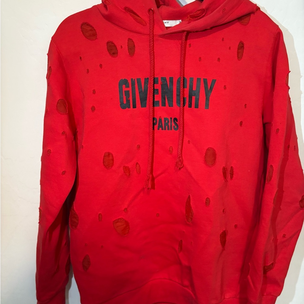 Givenchy Paris Distressed Red Hoodie